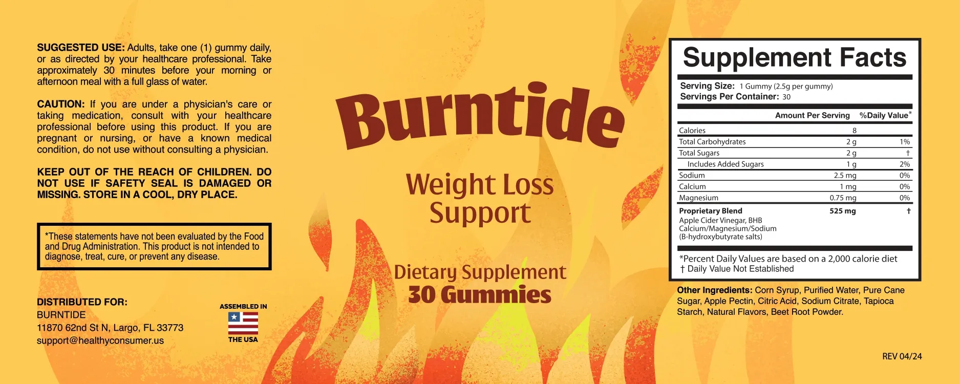 Burntide Supplement Facts and product label