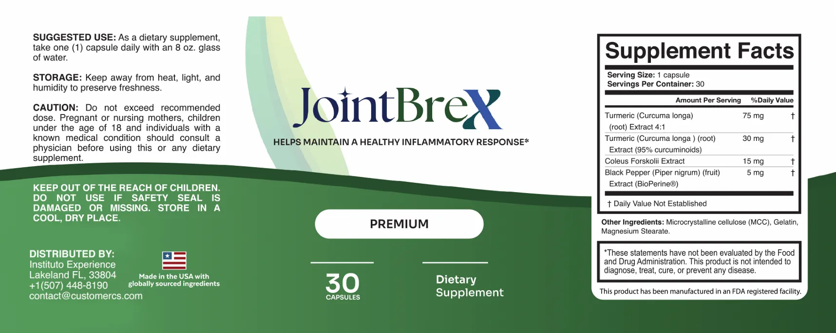 JointBrex Supplement Facts and product label