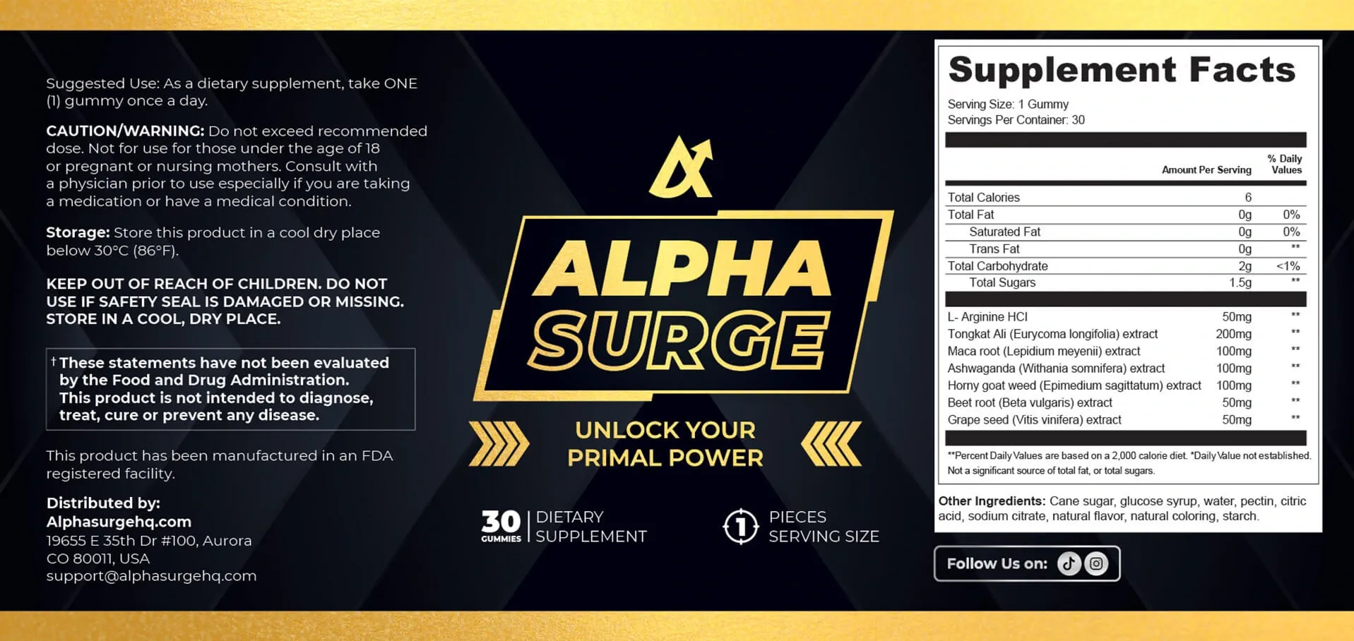 Original Alpha Surge supplement facts and label