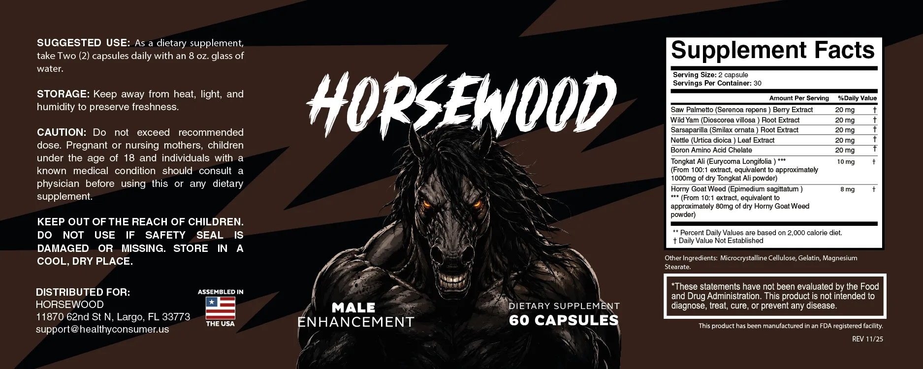 HorseWood Supplement Facts label